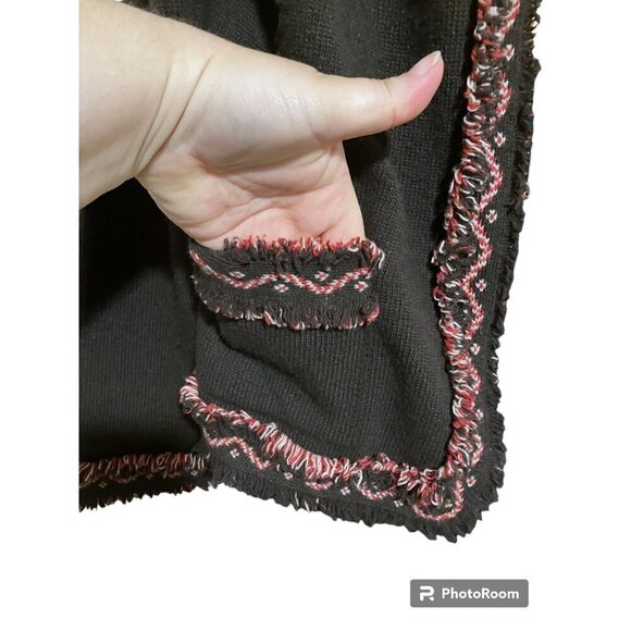 Les Copains Cardigan M Wool Cashmere Sweater Lagenlook Fair Isle Fringe Teacher - Picture 4 of 9